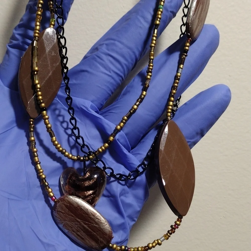 Women's Colorful Beads Black Chain Layered Necklace w/ Matching Earrings, 22+2